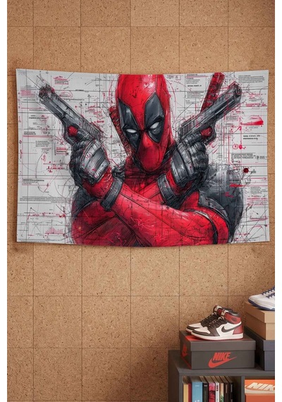 Deadpool Kahraman Blueprint Dekoratif Duvar Örtüsü Duvar Halısı Beyaz