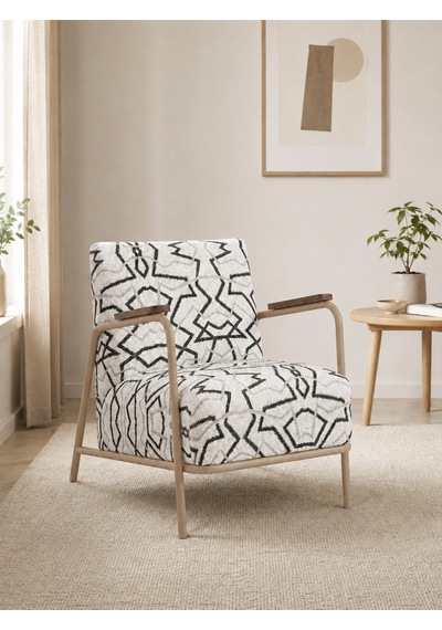 Atlas Model Berjer Antrasit Geometrik Desenli Soft Kumaş Tekli Koltuk Cappucino Metal İskelet Kurulu Gönderim