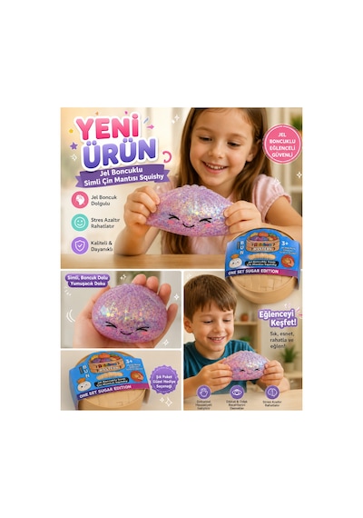 Sukuşi Jel Boncuklu Simli Gizemli Çin Mantısı Squishy Yumuşak Sıkılabilir Stres Oyuncağı