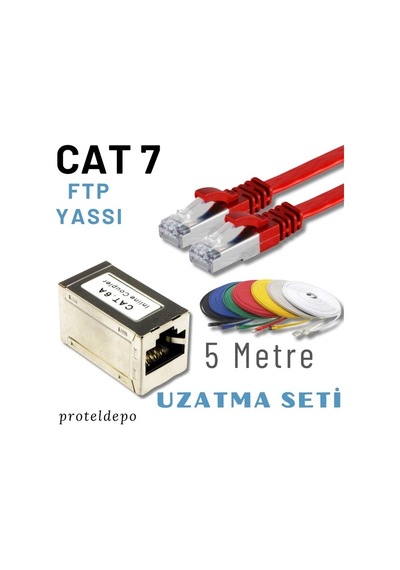 Irenıs 5 Metre, Kırmızı Cat7 Kablo Yassı Ftp Ethernet Network Lan Ağ Kablo Ve Ekleyici