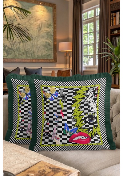 Pop Art Saçaklı Yastık Kılıfı - Çarpıcı Enerjik Geometrik Bohem Siyah Yeşil Püsküllü Kırlent Kılıfı Orman Petrol Mavisi Pop Art Saçaklı Yastık Kılıfı - Çarpıcı Enerjik Geometrik Bohem Siyah Yeşil Püsküllü Kırlent Kılıfı Orman Petrol Mavisi