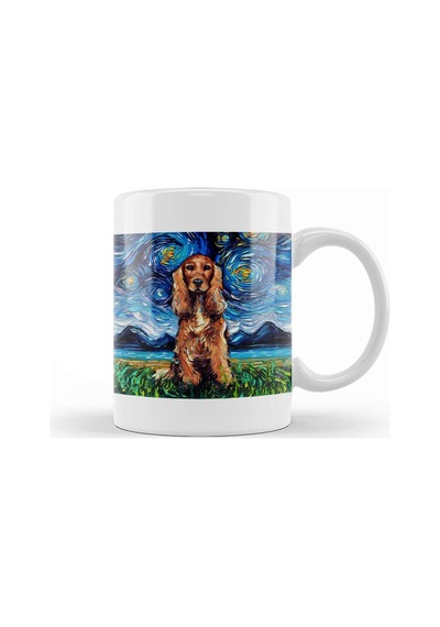 Red Cocker Spaniel Starry Night Kupa Bardak Porselen Karışık