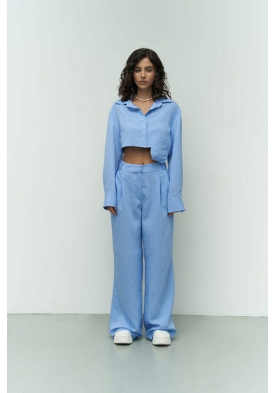 Mai Collection Mai Studios Co. Valente Mavi Crop Gömlek Pantolon Takım Mavi