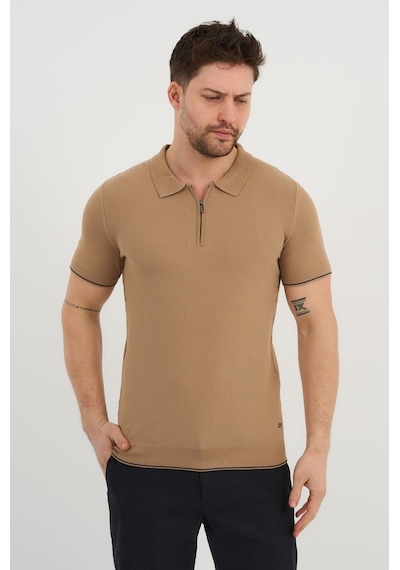 Alexander Gardi Alexandergardı Erkek Polo Yaka Fermuarlı Triko T-shirt Ag-50025 Bej