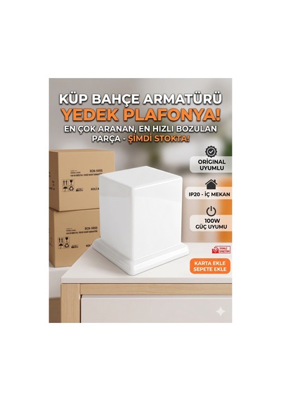 Küp Bahçe Armatür Yedek Plafonyası - Izgaralı Küp Aplik Uyumlu Beyaz Yedek Cam Plastik