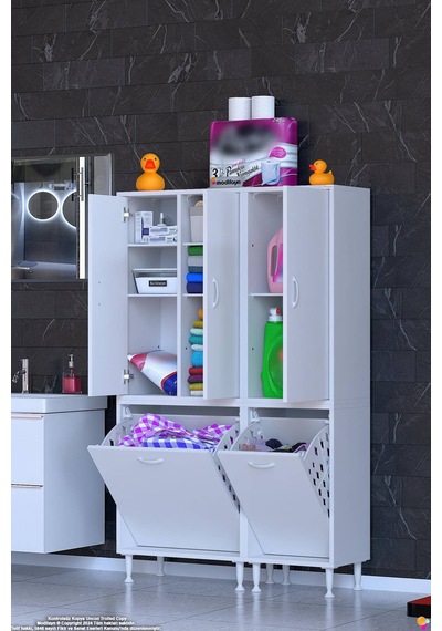 Sarer 105 Cm Çok Amaçlı Düzenleyici Ve Sepetli Banyo Dolabı - Beyaz 65+40 X160x32 Cm Sarer 105 Cm Çok Amaçlı Düzenleyici Ve Sepetli Banyo Dolabı - Beyaz 65+40 X160x32 Cm