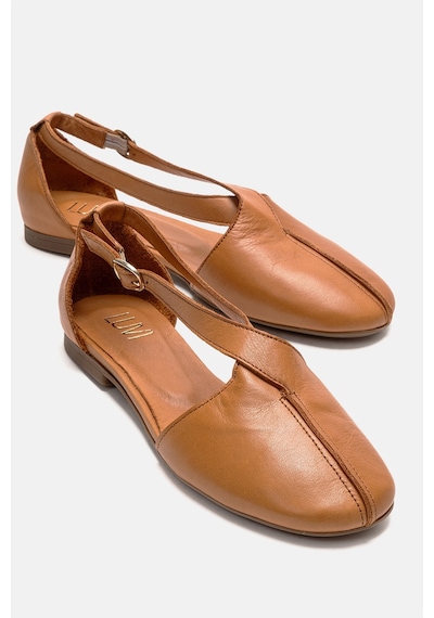 Luvishoes Fable Taba Cilt Hakiki Deri Yanları Açık Kadın Babet Ayakkabı