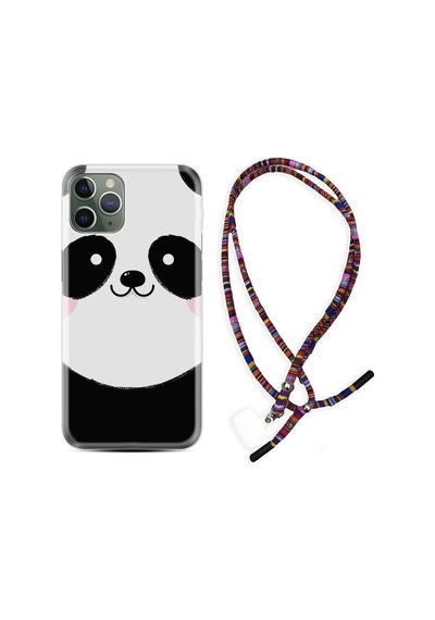 Apple Uyumlu iPhone 12 Pro Kılıf Rasta Boyun Askılı Sevimli Panda 1794