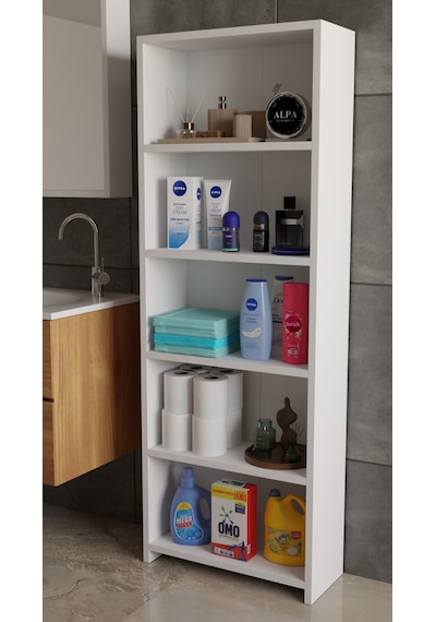 Banyo Çamaşır Dolabı 5 Raflı 150 Cm Çok Amaçlı Saklama Ve Düzenleyici Raf Beyaz Banyo Çamaşır Dolabı 5 Raflı 150 Cm Çok Amaçlı Saklama Ve Düzenleyici Raf Beyaz