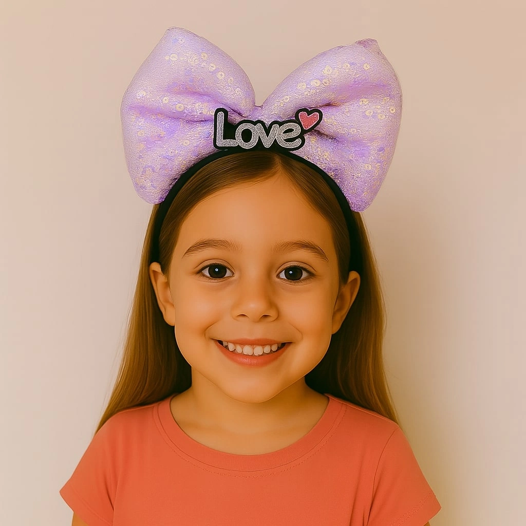Led Işıklı Love Yazılı Mor Fiyonk Taç Kız Çocuk Parti Tacı Renkli