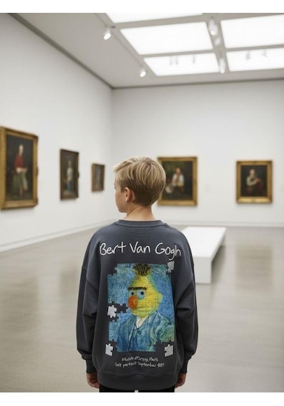 Zekids Erkek Çocuk Van Gogh Baskılı Tasarım Sweatshirt-16624 Füme