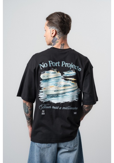 Respire Erkek No Port Baskılı Oversize T-shirt Siyah