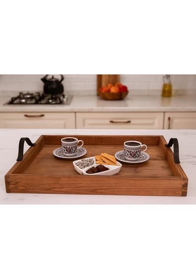 Ahşap Servis Ve Sunum Tepsisi Ceviz Renk - 60x60 Cm Diğer