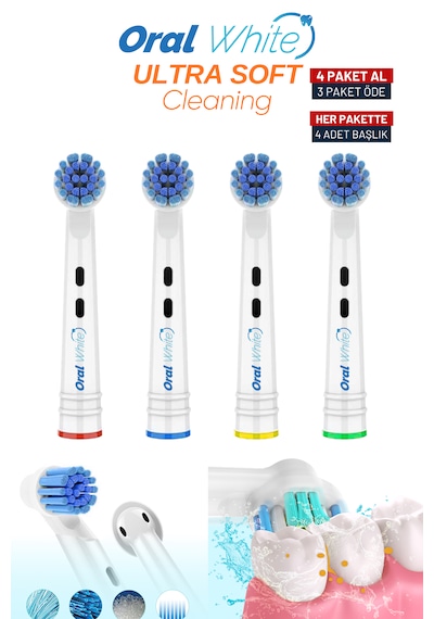 Oral White Ultra Soft Cleaning Dönen Başlıklı Ultra Yumuşak 4 Adet Yedek Başlık