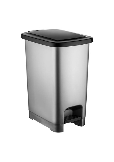 Slim Çöp Kovası Pedallı Gri Banyo Mutfak Çöp Kovası Siyah Kapaklı Dış Mekan Balkon Çöp Kutusu 10 Litre