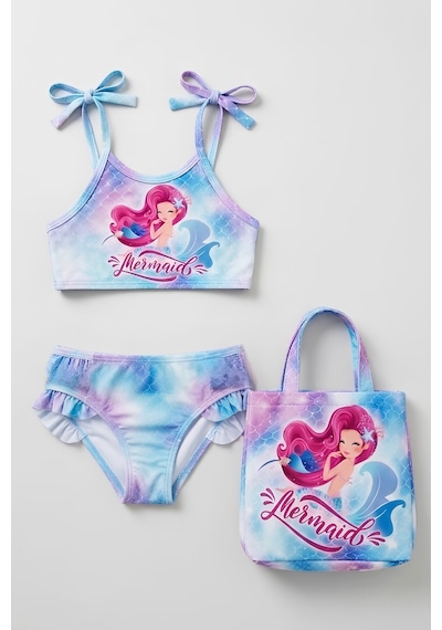 Modanino Kız Çocuk Çantalı 3'lü Mayo Takımı Çanta+mayo+bikini 3-10 Yaş 12732n Turkuaz