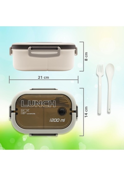 1200 Ml 2 Katlı 6 Bölmeli Bpa'sız Pp Plastik Sefer Tası Ve Beslenme Çantası - Hava Kilitli Bento Lunch Box, Çatal Ve Kaşık Dahil Beyaz