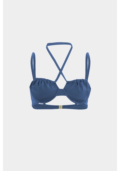 Açelyaokcu Premium Büzgü Detaylı Luna Slim Fit Kadın Bikini Üstü İndigo