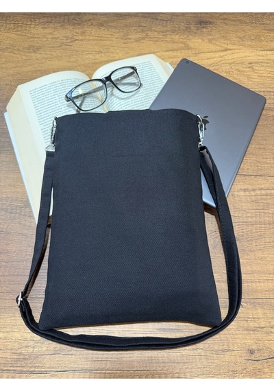 Aksesuarsepeti El Yapımı Cepli Ayarlanabilir Askılı, Kılıf Çanta, Tablet Kılıfı, Kitap Çantası, Organizer Çanta, Siyah