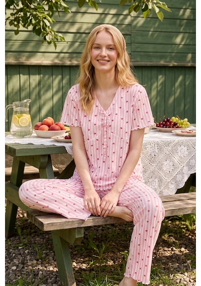 Elitol Jakarlı Viskon Bağlamalı Kadın Pijama Takımı Çok Renkli