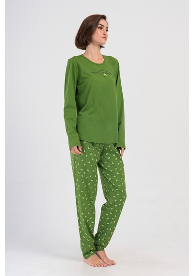 Yake Store Kadın P.suprem Xxl O Yaka Uzun Kol Etegı Oval Pıjama Takım - Brıght Green Yeşil