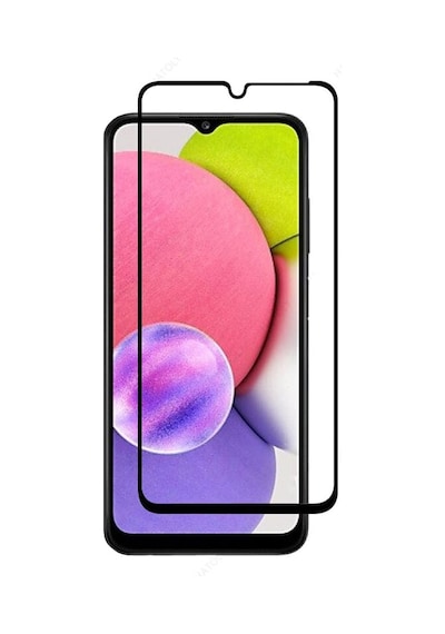 Microcase Samsung Uyumlu Galaxy A03S Tam Kaplayan Çerçeveli Cam - Siyah