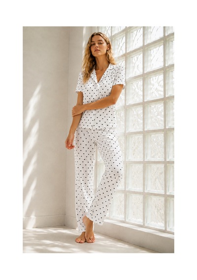 Fit Women Kadın Genç Loose İpliği Boyalı Kar Beyaz Pijama Takımı