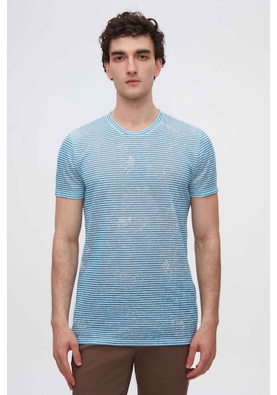 D's Damat Twn Slim Fit Saks Mavi Çizgi Baskılı T-shirt 2ec1438360200 Saks Mavisi