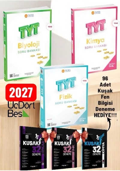 Üç Dört Beş Yayıncılık 345 Yayınları 2027 Tyt Fen Bilimleri Fizik Kimya Biyoloji Seti + 96 Tyt Deneme Hediyeli