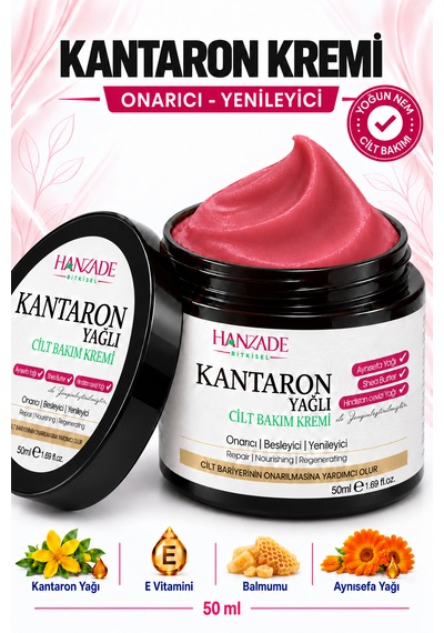 Hanzade Bitkisel Kantaron Yağlı Krem 50 Ml Nemlendirici Yüz, El Ve Vücut Bakım Kremi, E Vitaminli