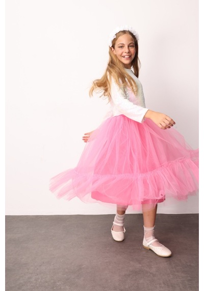Le Mabelle Fuşya Kız Çocuk Uzun Tül Etek - Mindy Fuşya