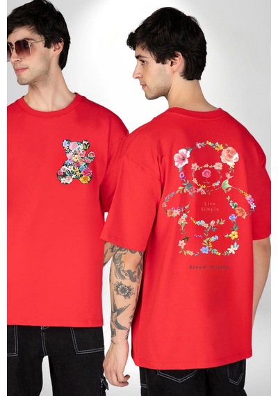 Sadece Yaşamak Kırmızı Oversize Unisex Ön Ve Sırt Baskılı Tişört Kırmızı