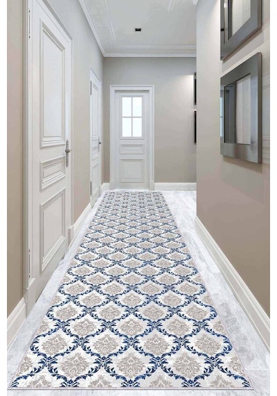 Mavi Kaymaz Taban Damask Kesme Rulo Özel Ölçülü Yolluk Ar347n11