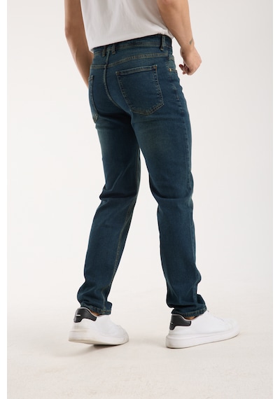 Erkek Pantolon Regular Fit Yeşil Tint Fermuarlı Rahat Giyim Jeans Yeşil Tint