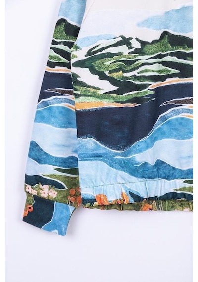 Kız Çocuk Tasarım Camping Sweatshirt-13357-krem Yeşil Krem - Yeşil
