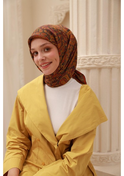 Silk Home Organik Eşarp 79015-16 Asker Yeşili, Turuncu, Yağ Yeşili, Asit