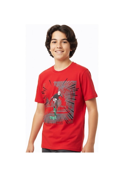 Modanino Erkek Çocuk %100 Pamuk T-shirt-kaykay Baskılı-12-16 Yaş 12526 Kırmızı