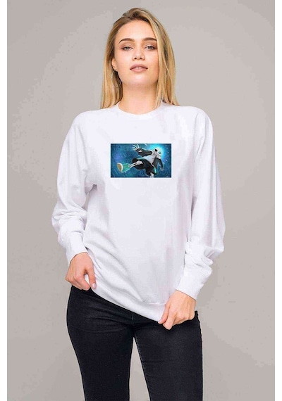 Underswap Sans Baskılı Beyaz Kadın Sweatshirt