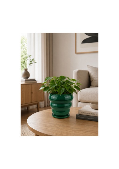 Bubble Seramik Saksı Parlak Yeşil Jade Green Tabaklı Çap:18cm Yük:16cm