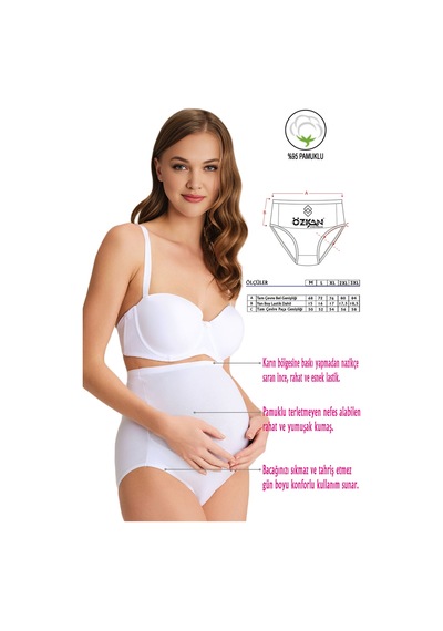 Özkan Underwear Özkan 23582 5'li Paket Kadın Pamuklu Likralı Süprem Hamile Lohusa Yüksek Bel Bato Külot Beyaz