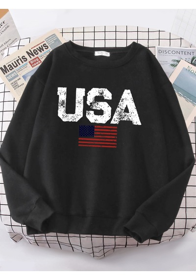 Startmore Startmoreabd Mektuplar Amerikan Bayrağı Yıldız Ve Çizgili Kadınlar Hoody Sokak Boy Hoodies Kişilik Sıc Siyah