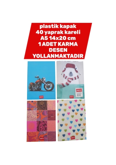 Plastik Kapak 14x20 Cm A5 Ebat 40 Yaprak Kareli Defter 1 Adet Karma Desen Yollanmaktadır Çok Renkli