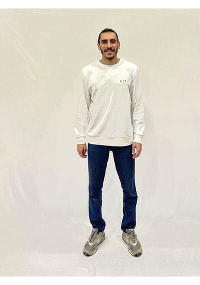 Erkek Bisiklet Yaka Rahat Kalıp 3 İplik Kalın Ar Nakışlı Sweatshirt Spr24sw33 Ecru
