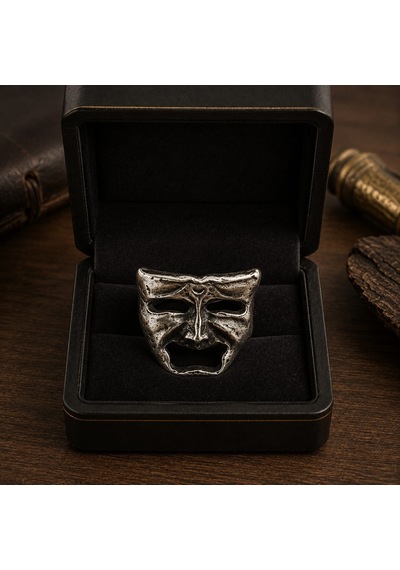 Antik Gümüş Renk Gotik Maske Figürlü Ayarlanabilir Kadın Yüzüğü Gümüş - Gri