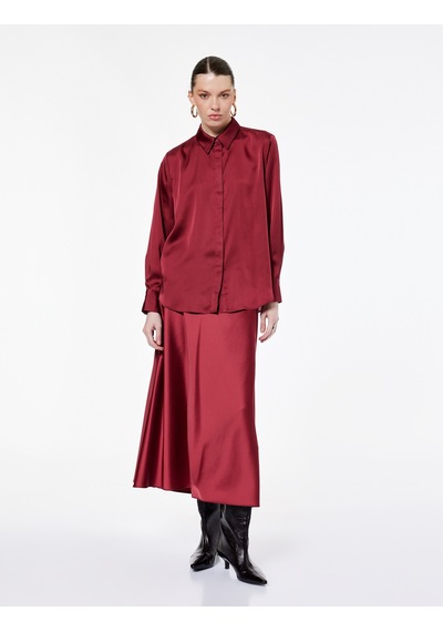 Koton Regular Fit Uzun Kollu Klasik Yaka Saten Gömlek Bordo 6wak60001ew Bordo