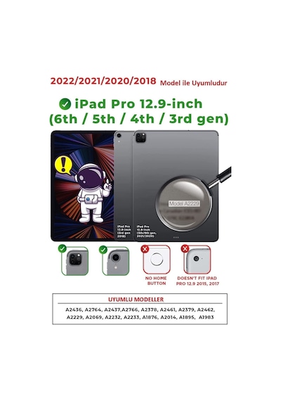 Apple Uyumlu iPad Pro 12.9 Inç 5. Ve 6. Nesil 2021 / 2022 Kalem Bölmeli Uyku Modlu Standlı Silikon Kılıf Kılıf
