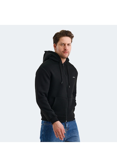 Slazenger CUDI I Erkek Fermuarlı Kapüşonlu Cepli Siyah Sweatshirt