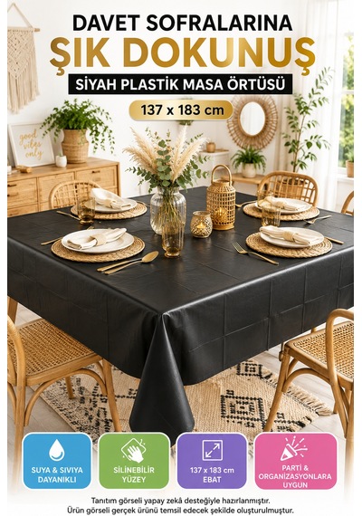 Siyah Plastik Masa Örtüsü 137x183 Cm Kullan At Silinebilir Parti Davet Organizasyon İçin Masa Örtüsü