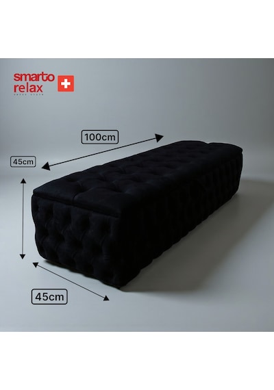 Smarto Relax Swiss Style Saas-fee Sandıklı Baby Face Puf, Kapitoneli Sandıklı, 100x45x45 Cm, Babyface Kaplama Dekoratif Puf Siyah