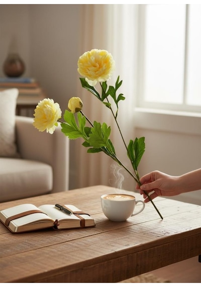 Yapay Çiçek Şakayık Çiçeği Krem Renk 2 Çiçek 1 Tomurcuk 50cm Krem